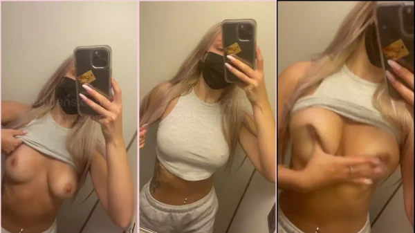 Exibindo os peitos no banheiro da academia, a Zara Yasmin tá de sacanagem!