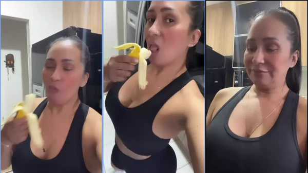 Alessandra Marques saboreando uma banana deliciosa