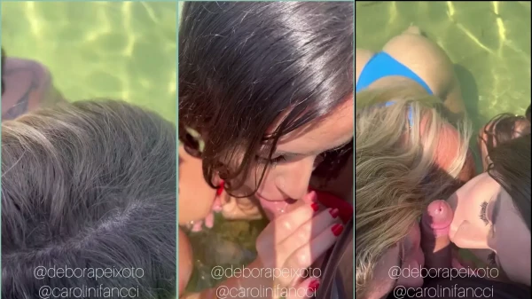 A amiga dá um beijão na Debora Peixoto dentro da água