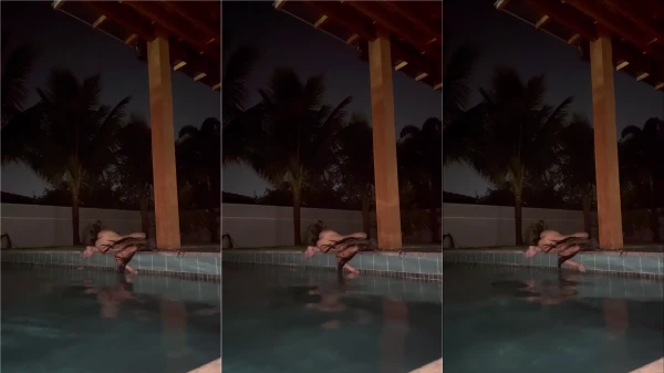 Giulia Rosa se exibindo sem roupa na piscina em um vídeo