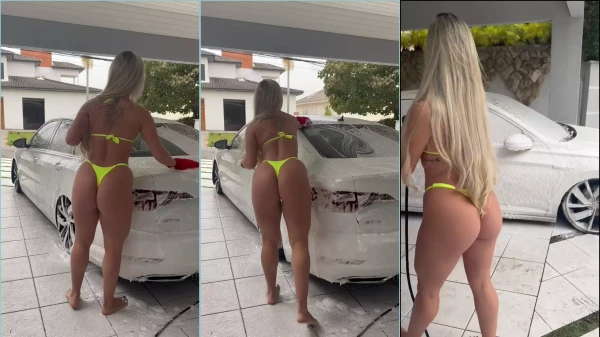 Isadora Vale dando uma lavada no carro só de calcinha e sutiã
