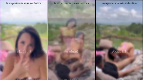 Kathrin, toda sensual, se divertindo com o pegador nos outdoors