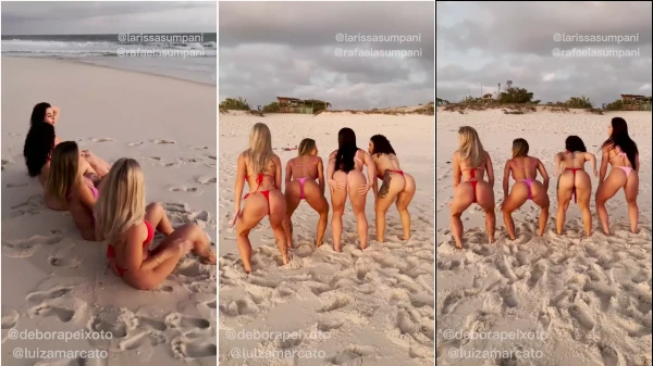 Larissa Sumpani e suas amigas brasileiras de biquíni curtindo a praia