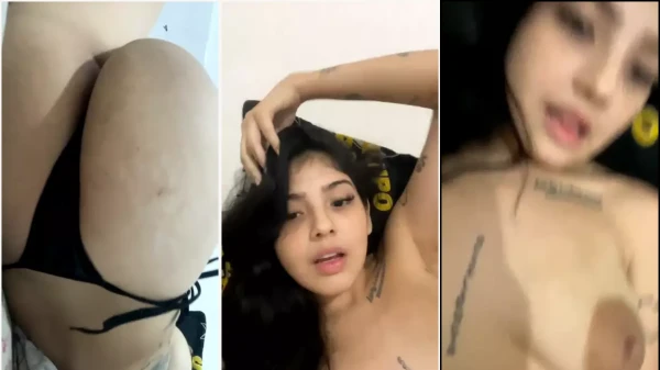 Lizeth Rios fazendo um vídeo se confortando e curtindo bastante