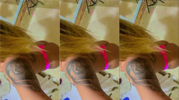 Michele Babalu só de fio dental mostrando o bundão maravilhoso