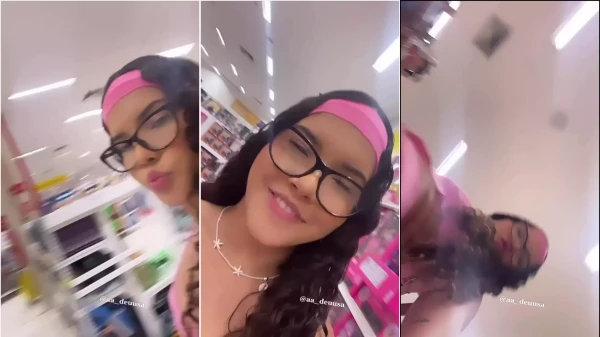 Morena gata, Deusa, exibindo a xoxota no mercadinho