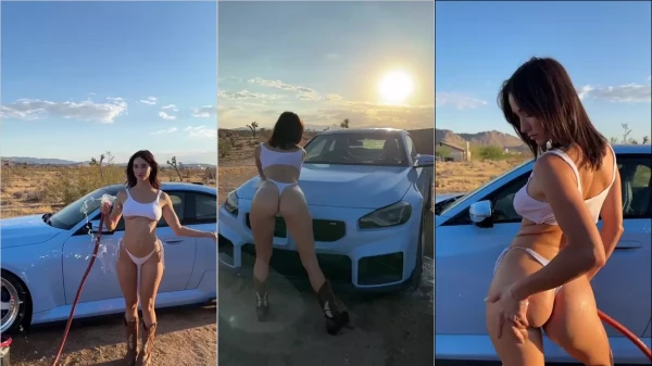 Natalie Roush dando um trato no carro só de calcinha e sutiã