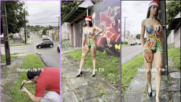 Naturista Fit mostrando seu corpão pintado em vídeo