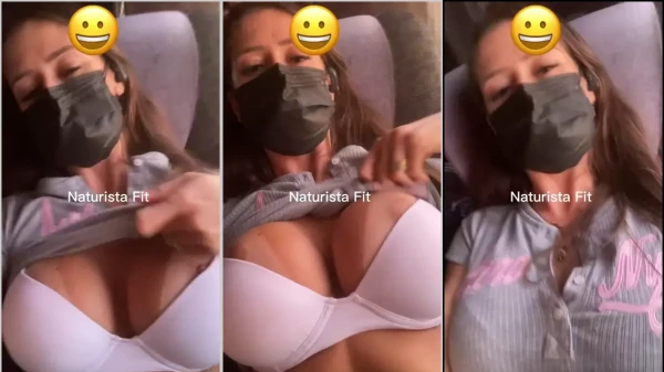 Naturista fitness no busão exibindo as teta fartos