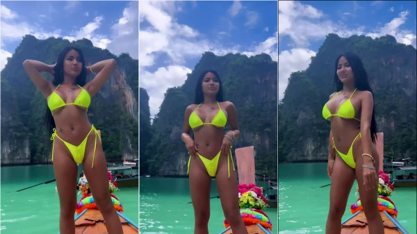 Phatcharin, uma gata magrinha e novinha, tá toda trabalhada no biquíni no barco!