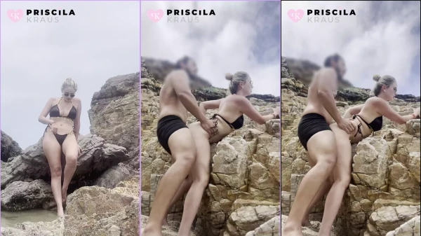 Priscila Krause se divertindo à beira da praia com um boy irresistível e cheio de energia