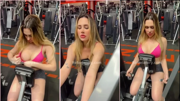 Rafaela Nery malhando e levantando pesos na academia