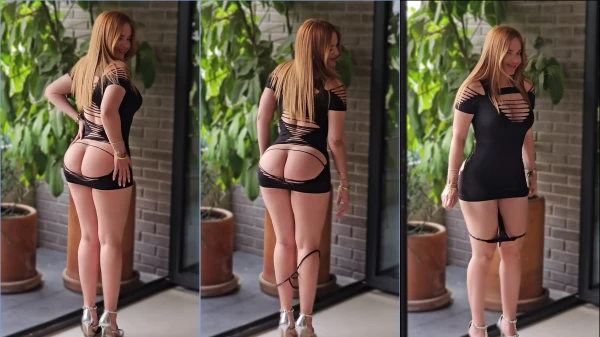 Sabrina Andreina, toda abusada de vestido, se desprendendo da calcinha