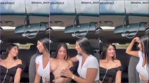 Sacanagem lésbica com Manu Muv e @Kathrin3 dentro do carro