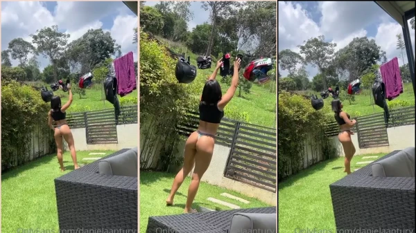 Vídeo da Daniela Antury no jardim, só de calcinha e sutiã