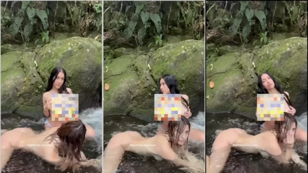 Yorsuccubusuwu e a amiga de boas, tirando a roupa no lago