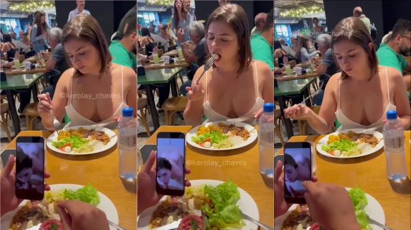 Kerolay Chaves no clipe mostrado no restaurante