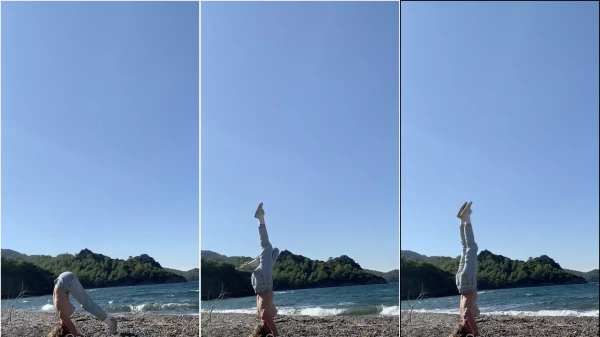 Olha essa mina na praia pública, sem sutiã, arrasando!